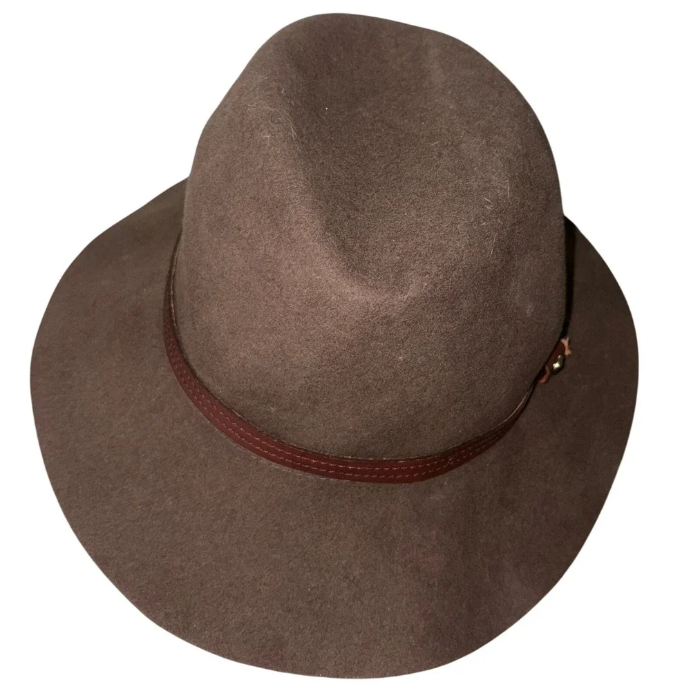NWT Rag & Bone Fedora Hat Womens Medium Brown 100% Wool Cow Leather Band